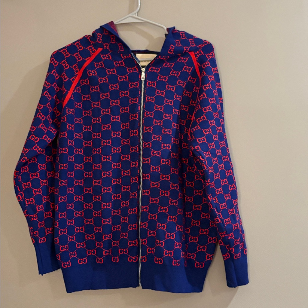 Gucci Blue And Red Patterned Zip Up